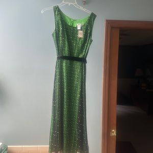 New green dress with black overlay- new